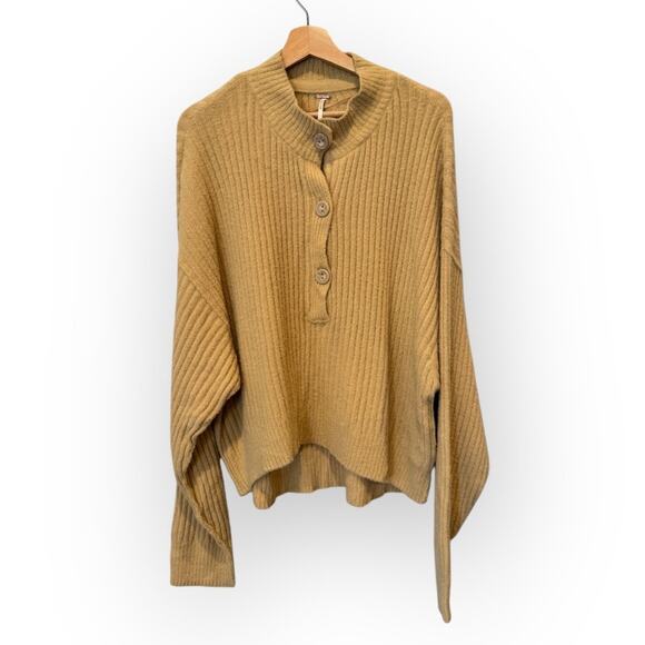Free People Cocoa Rib Henley Sweater Size XL - Picture 5 of 11